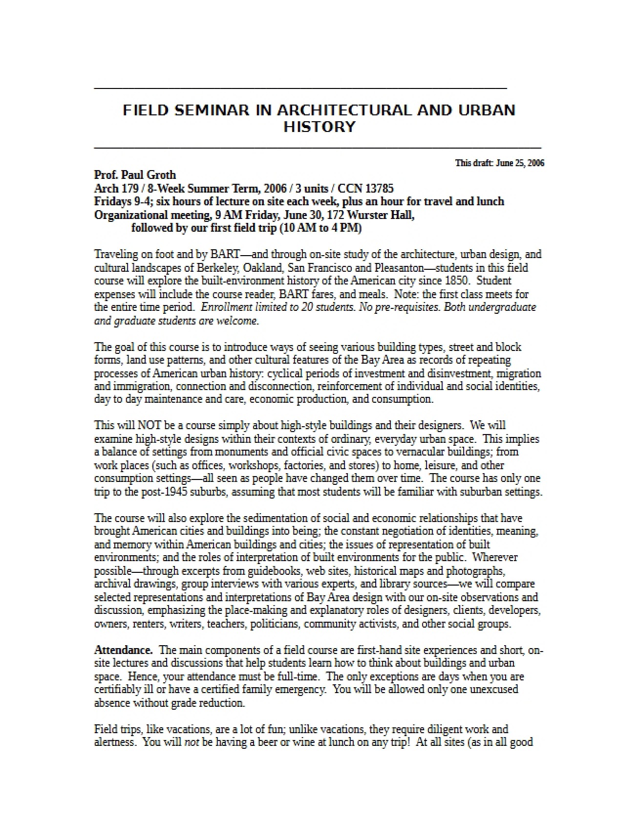 Special Architecture History Topics Syllabus