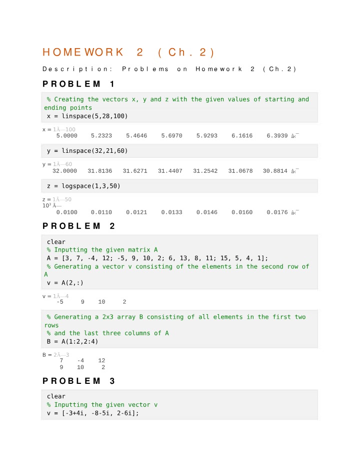 Vectors, Matrices, and Projectile Motion Problems - Homework 2