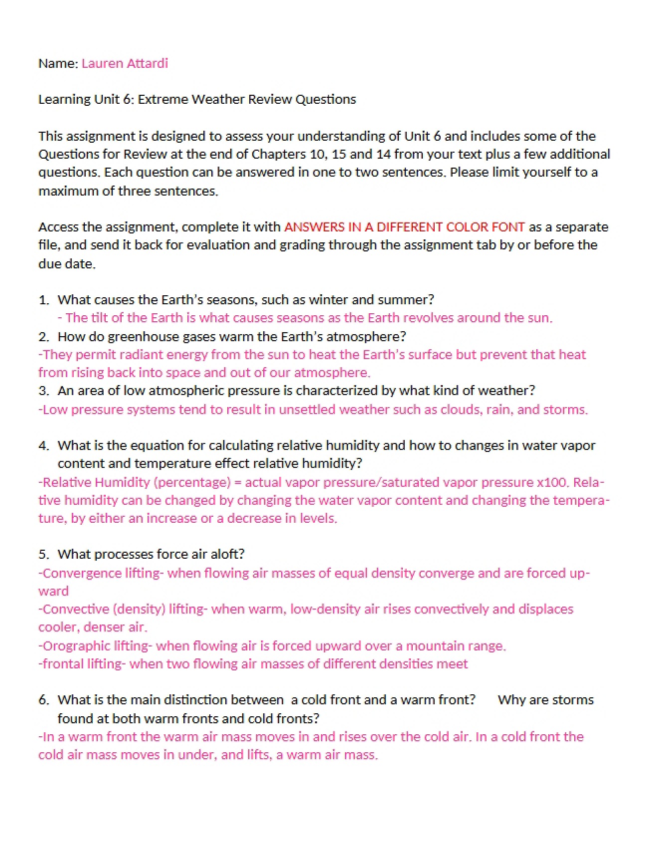 Questions on Extreme Weather