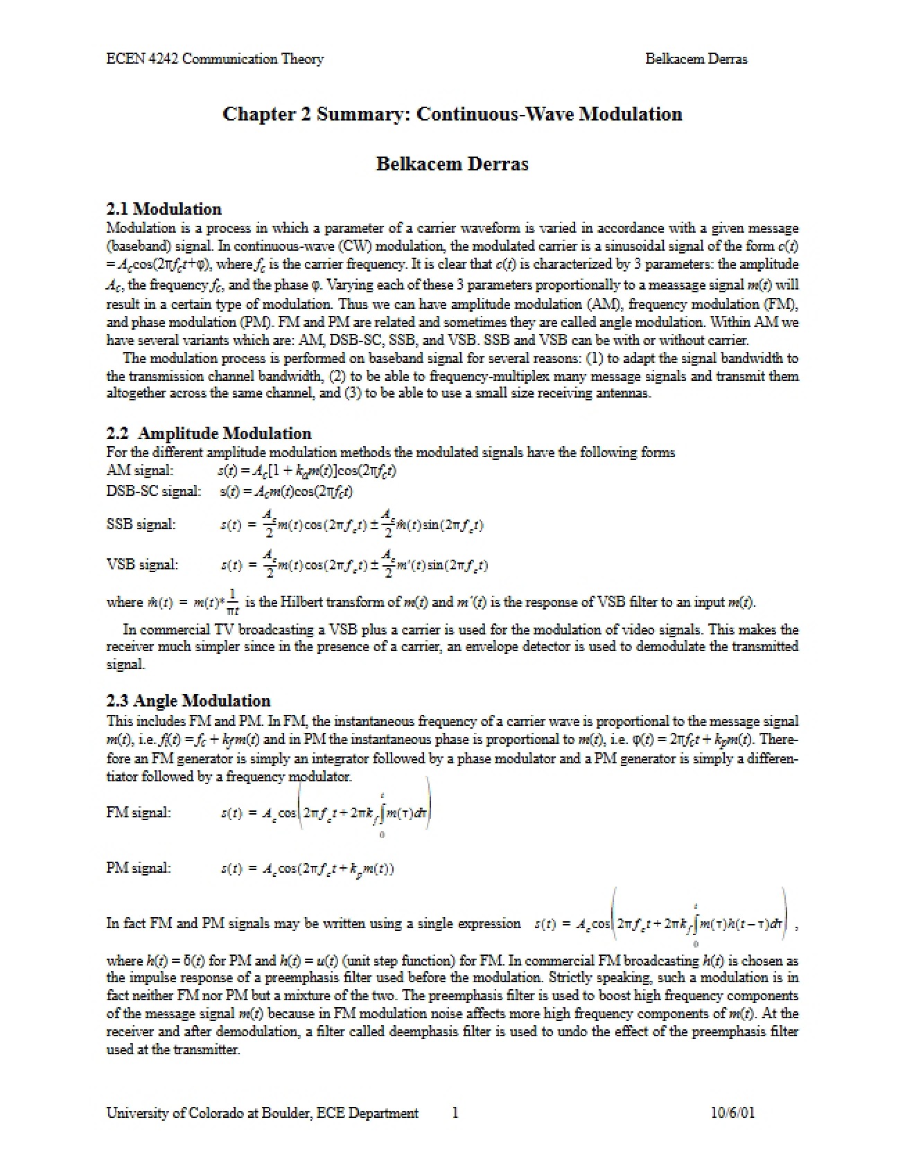 Summary of Continuous-Wave Modulation