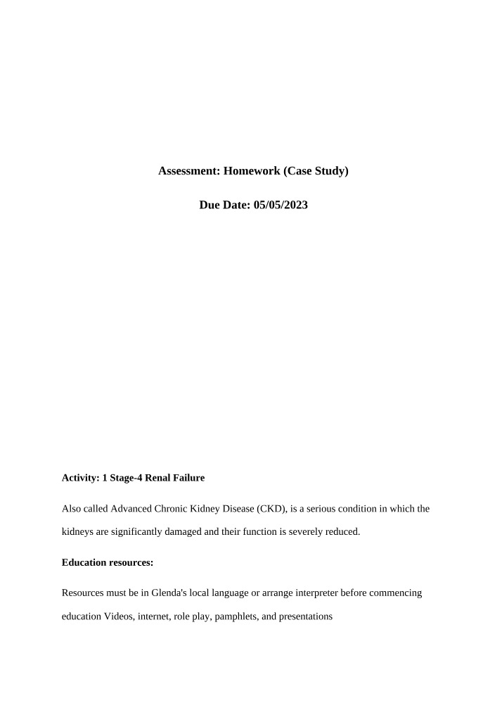 Treatment Options and Education Plan for Stage 4 Renal Failure