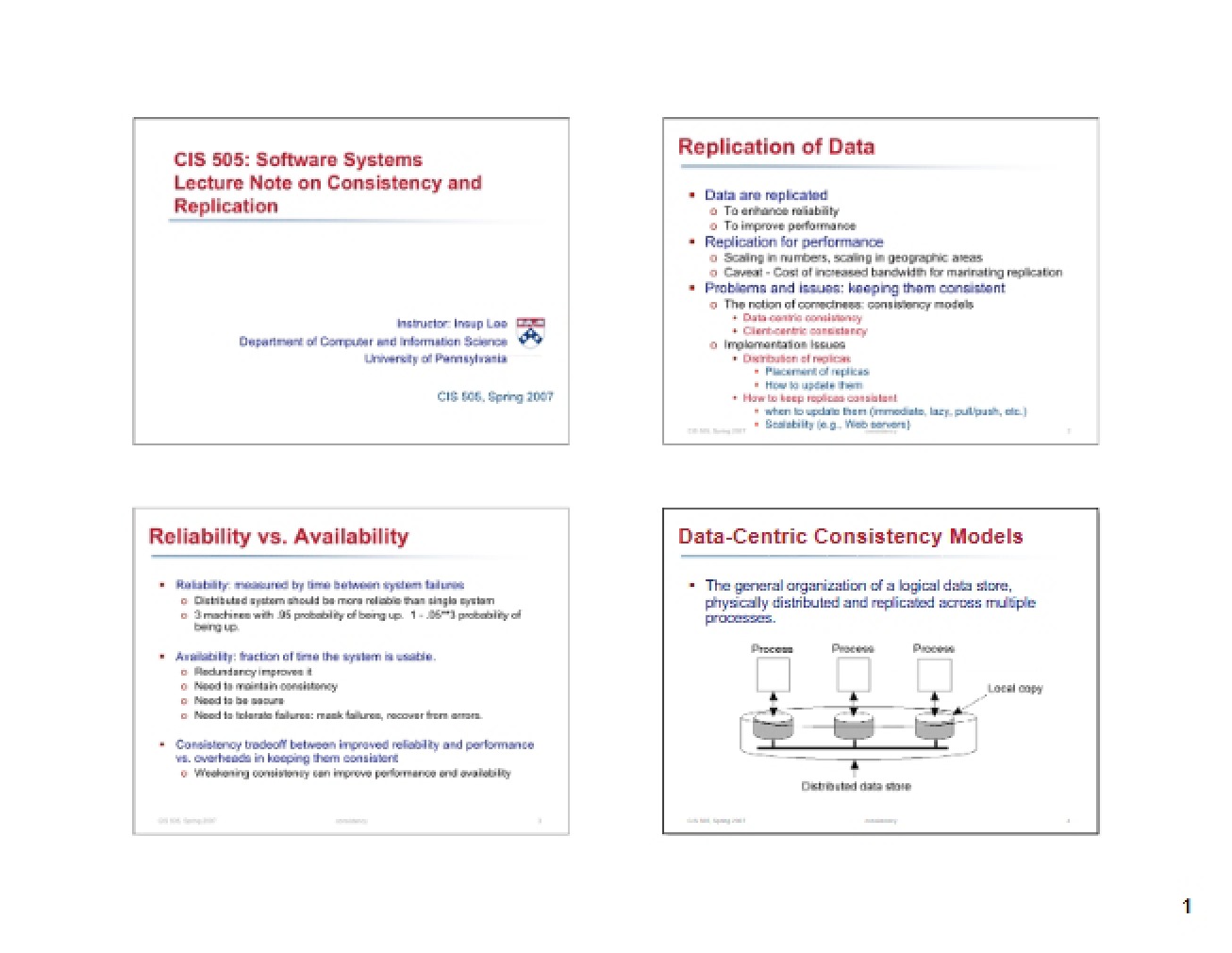 Notes on Replication and Consistency