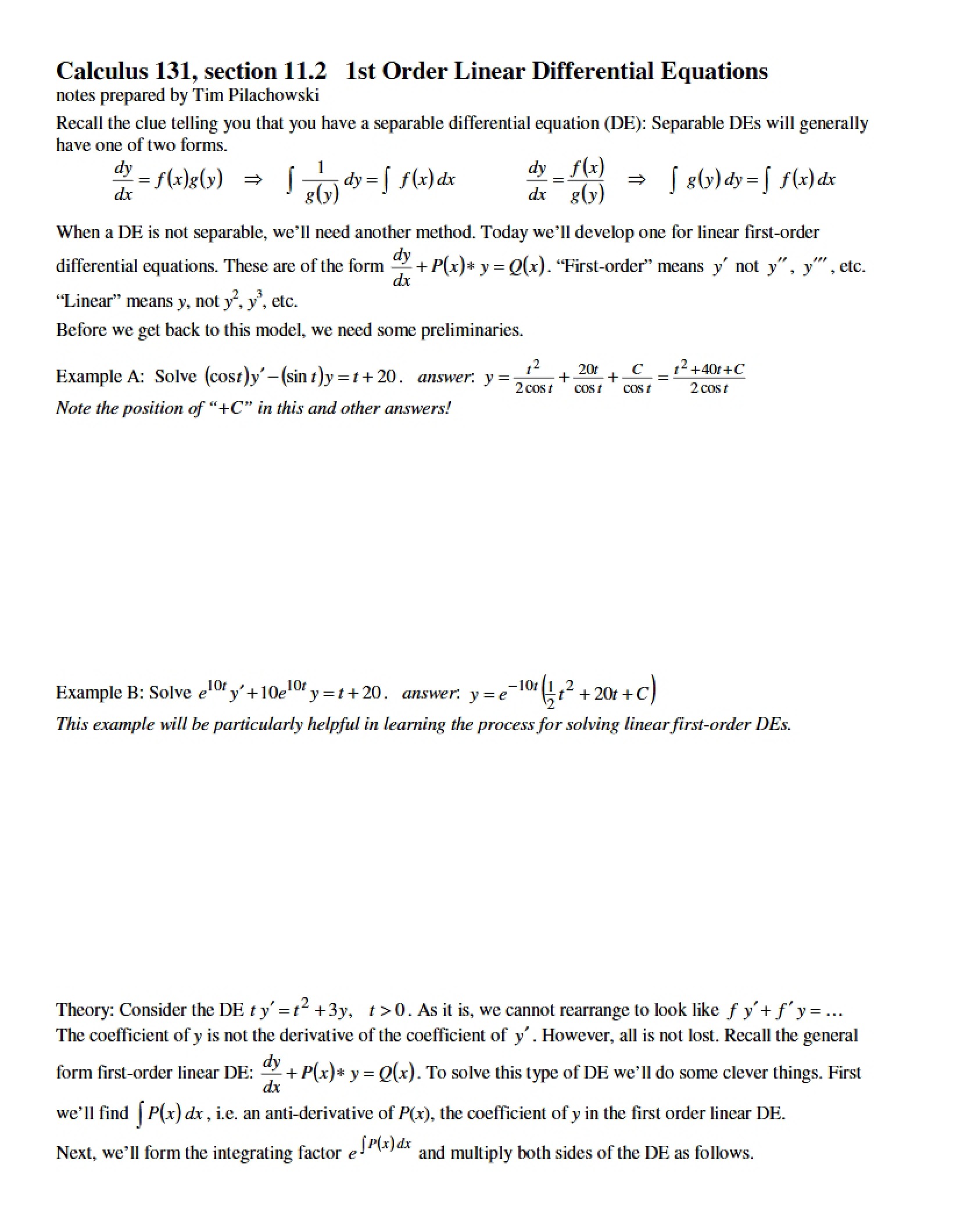 Linear Differential Equations of the First Order