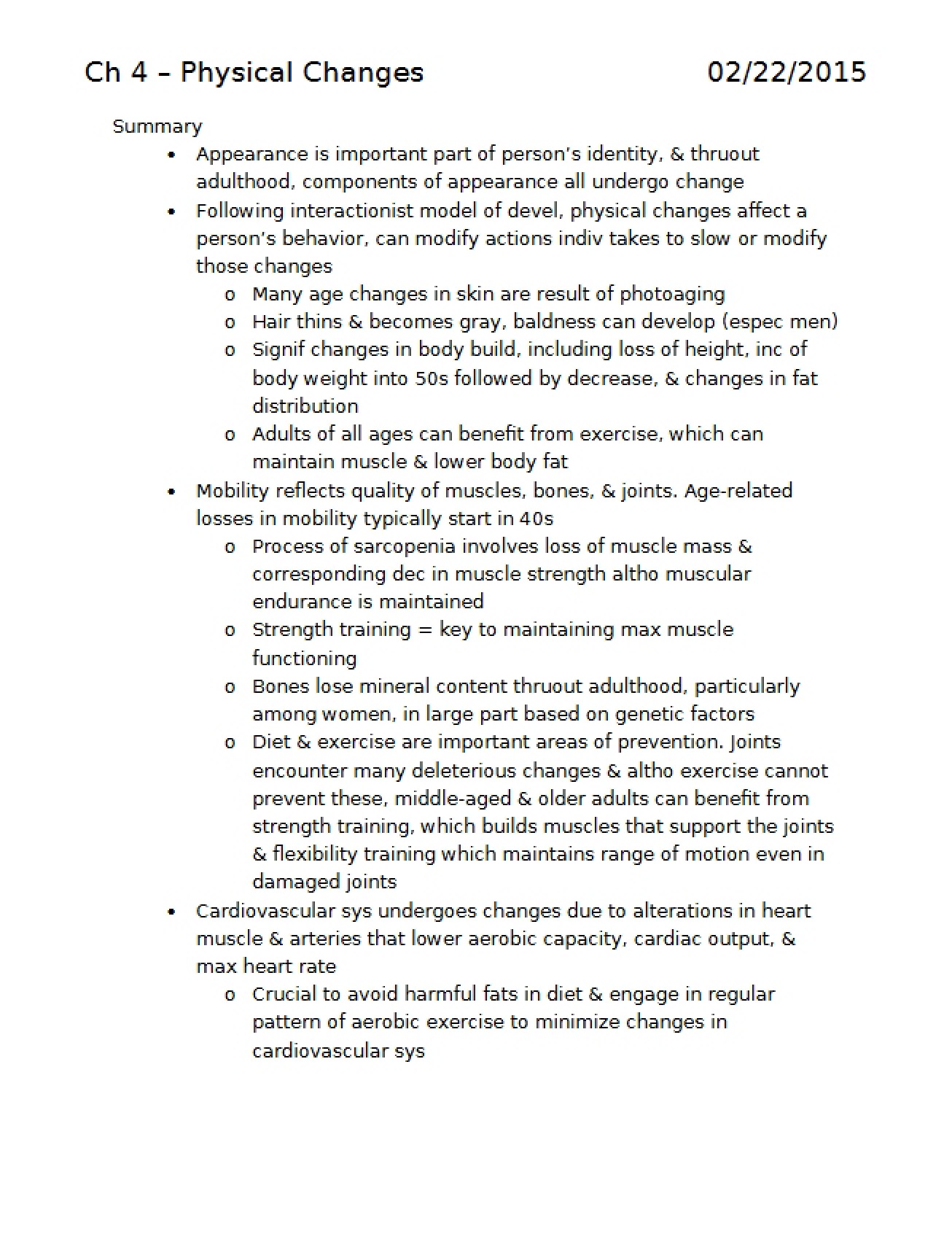 Examination of Physical Changes