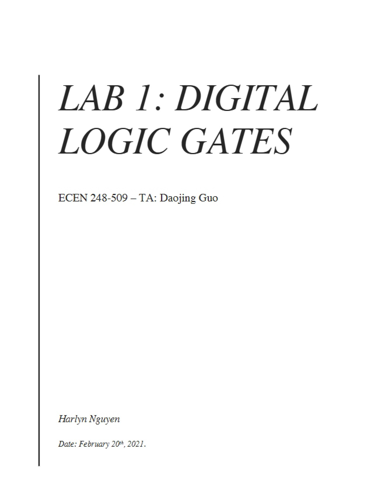 First Laboratory on Digital Logic Gates