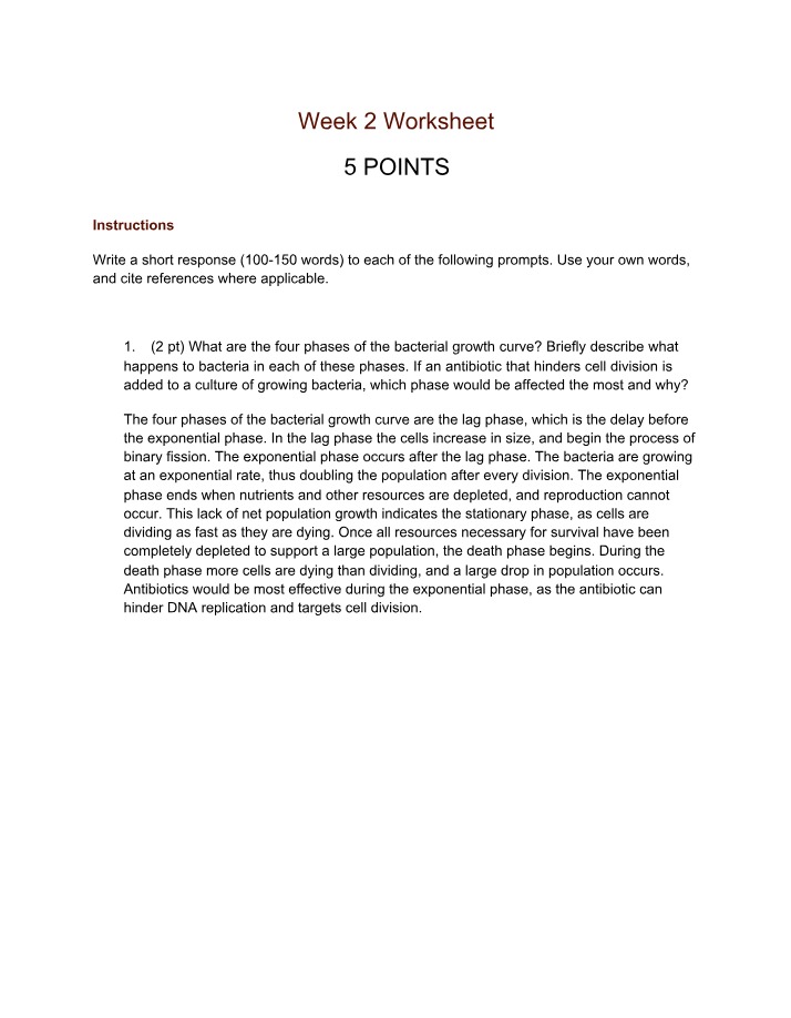 Worksheet - Antibiotic Effects and Bacterial Growth Curve