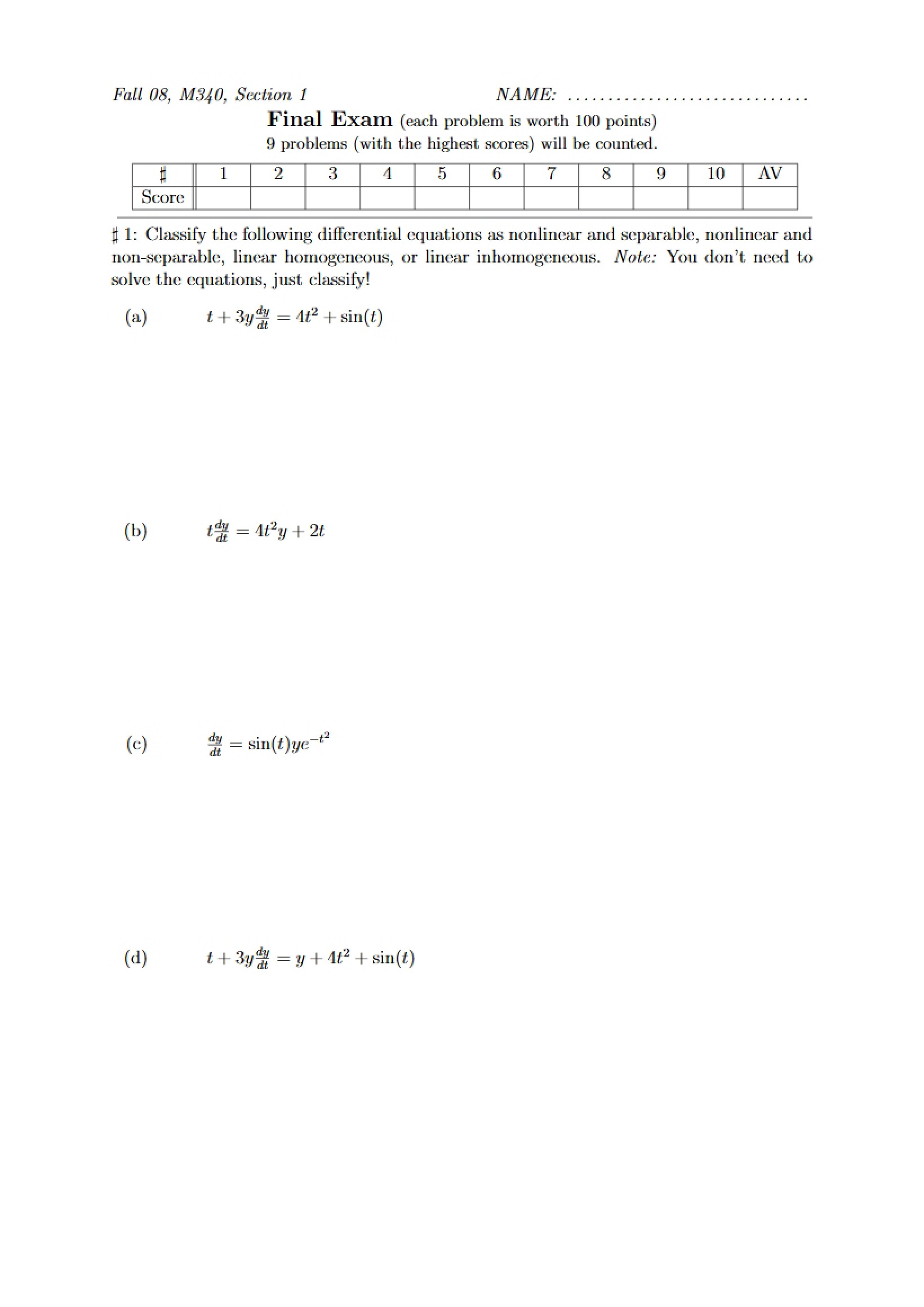 Differential Equations Final Exam
