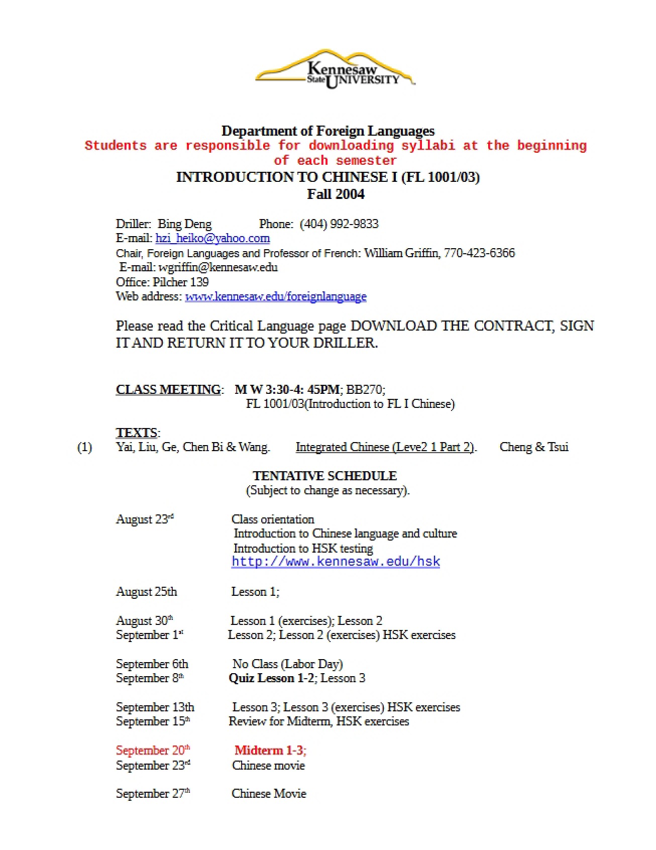 General Syllabus for a Course on Introduction to Chinese Language and Culture - CHNS 1001