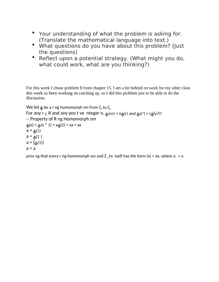 Applying Ring Homomorphism to Zn - Strategies and Understanding