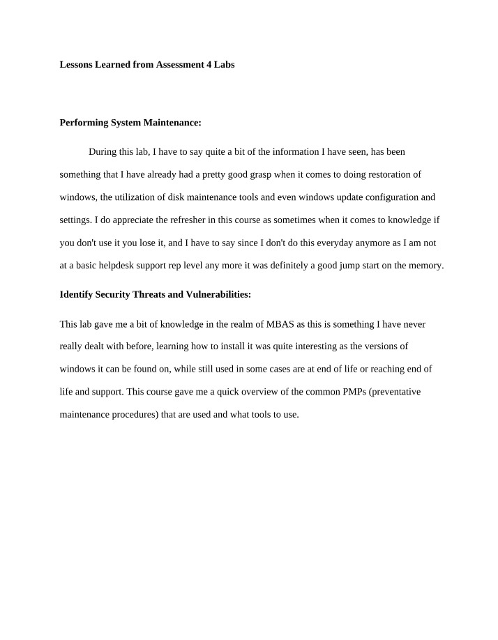 Assessment 4 Lab - Lessons Learned