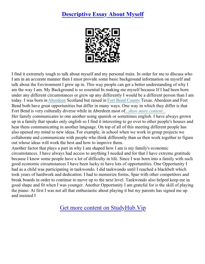Describe Yourself - Sample Essay
