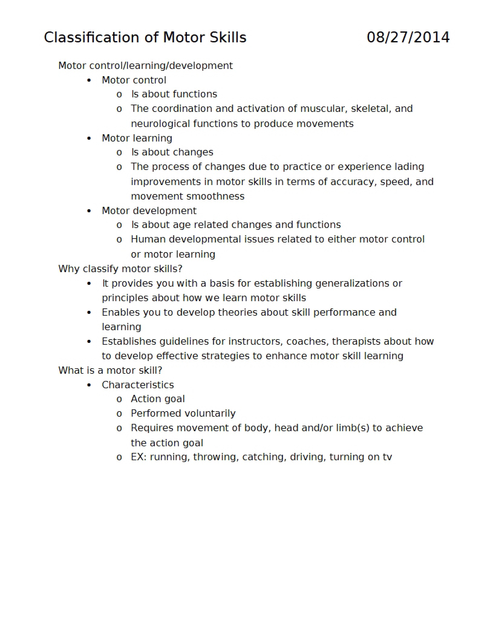 Motor Skills Classification