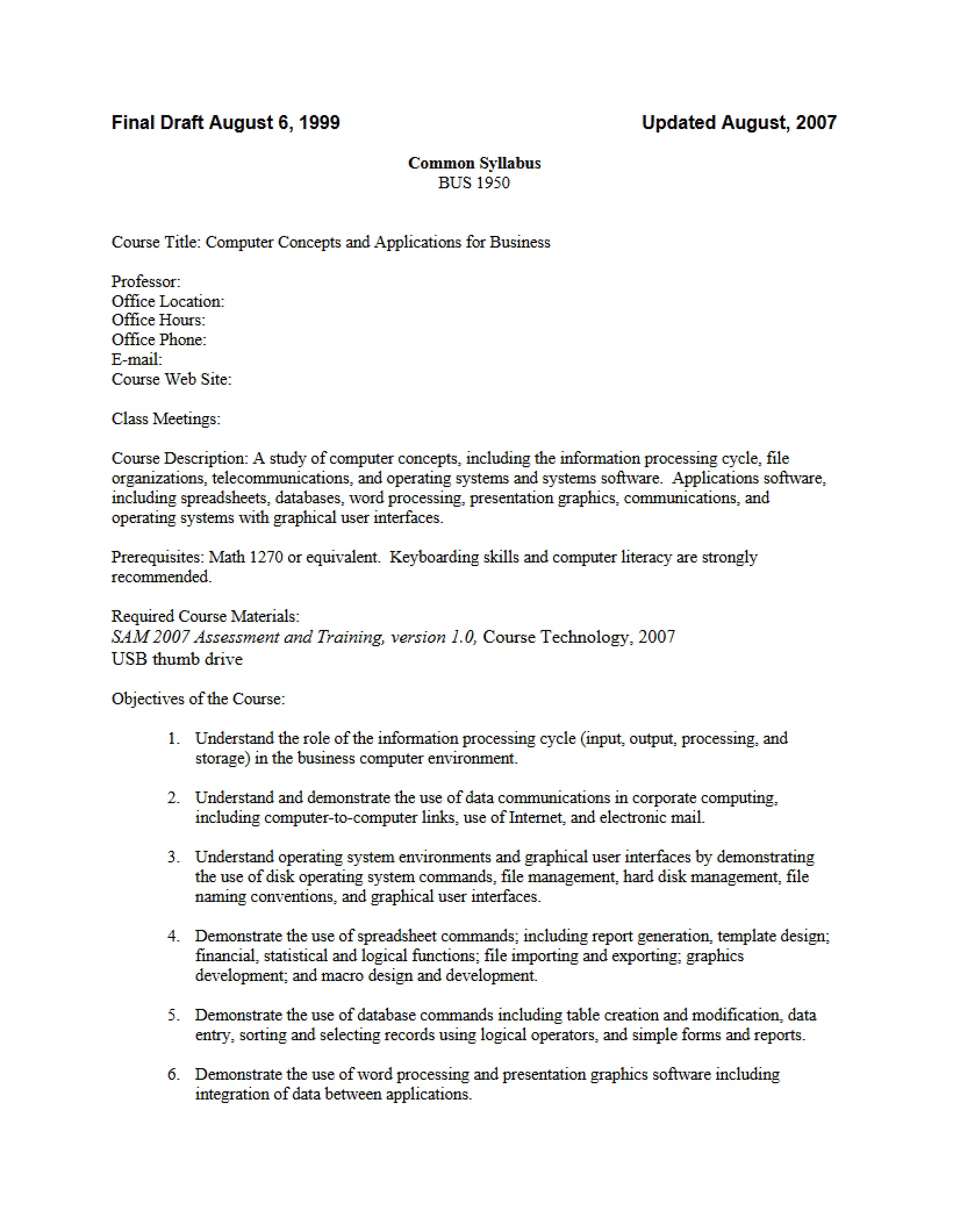 Business 1950 Course Syllabus