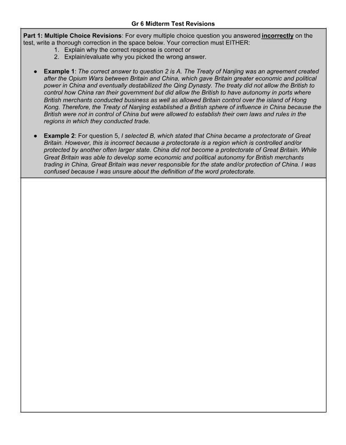 Midterm Test Revisions for Gr 6