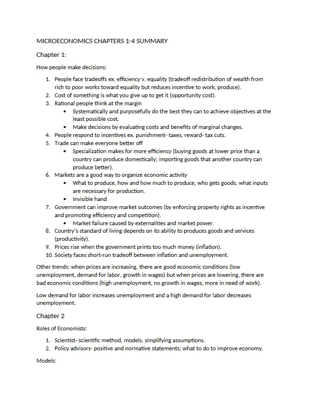 Chapter One Microeconomics Principles