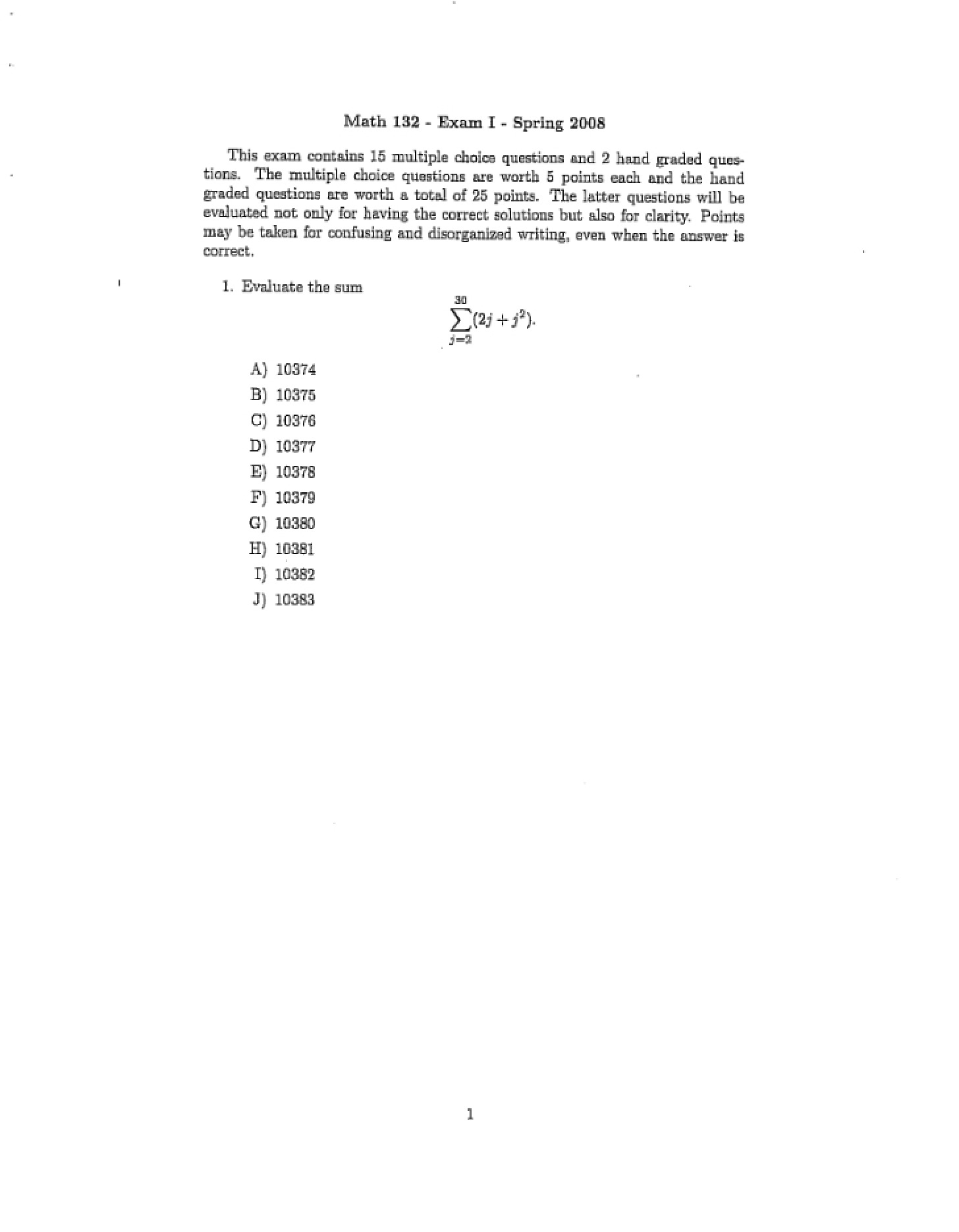 Exam 1 Paper - Math 132 Spring 2008