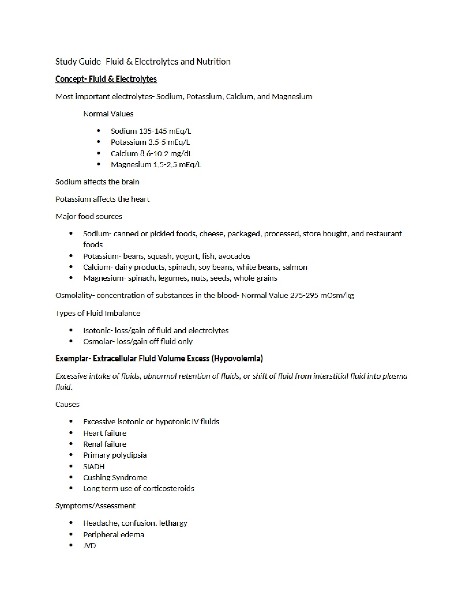 Nutrition and Fluid Electrolytes Study Guide