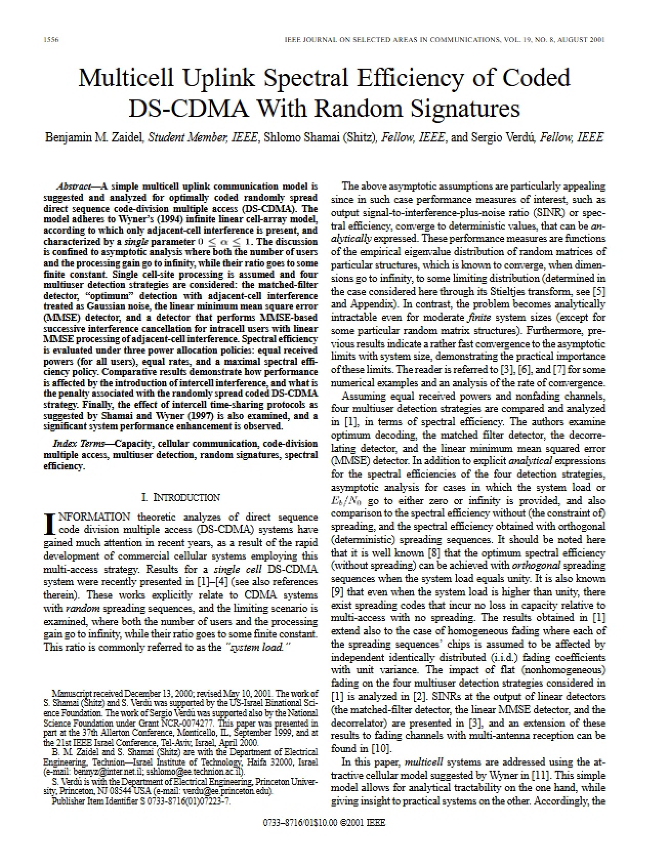 Uplink Spectral Efficiency (Coded DS-CDMA Random Signatures)