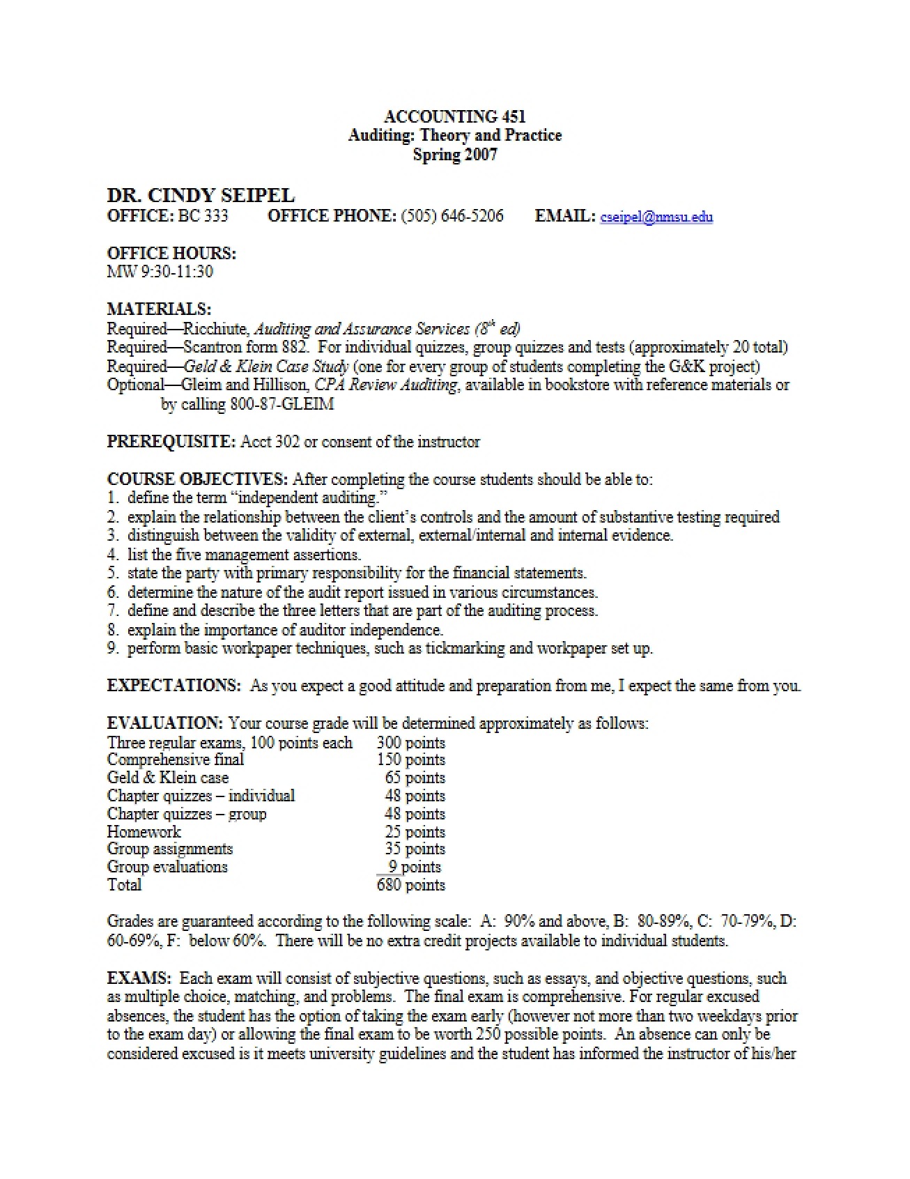 Syllabus for Auditing Theory and Practice