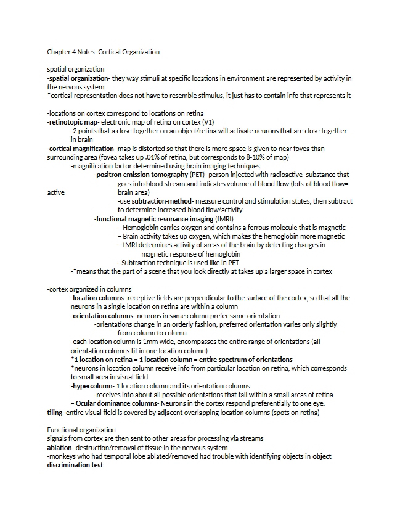 Organization of the Cortex
