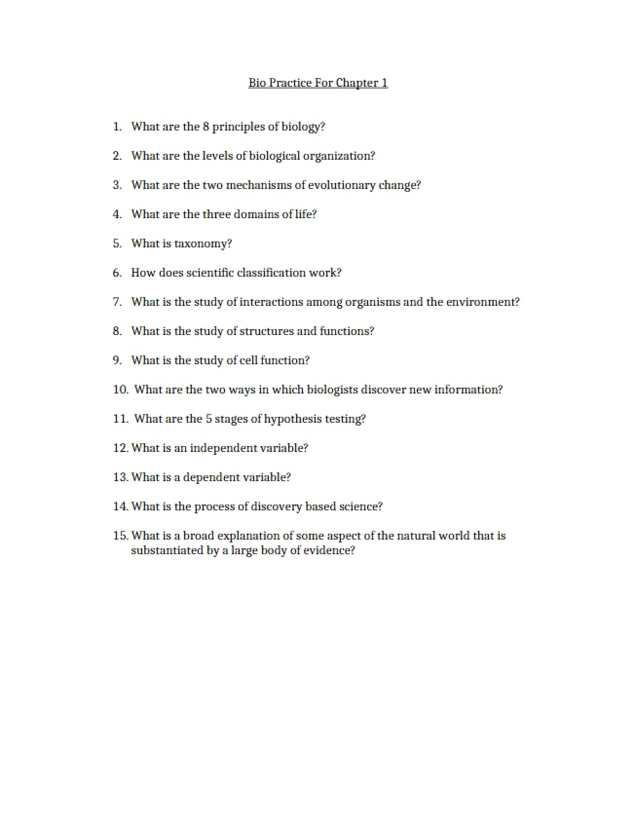 Chapter 1 Biology Practice