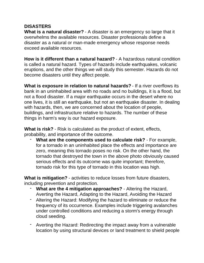 Hazards, Risk, and Mitigation in Natural Disasters