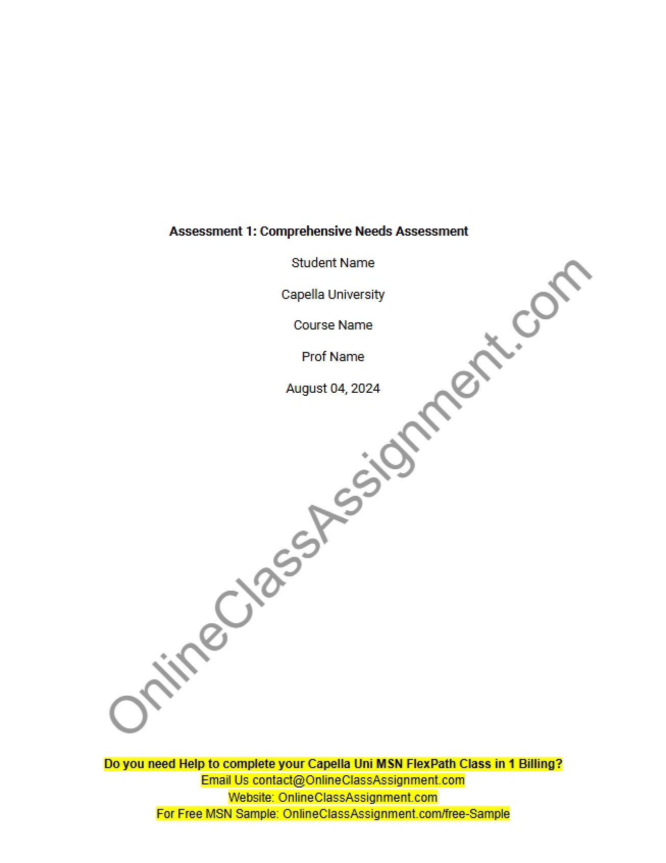 Analysis of Needs (Comprehensive) Assessment 1