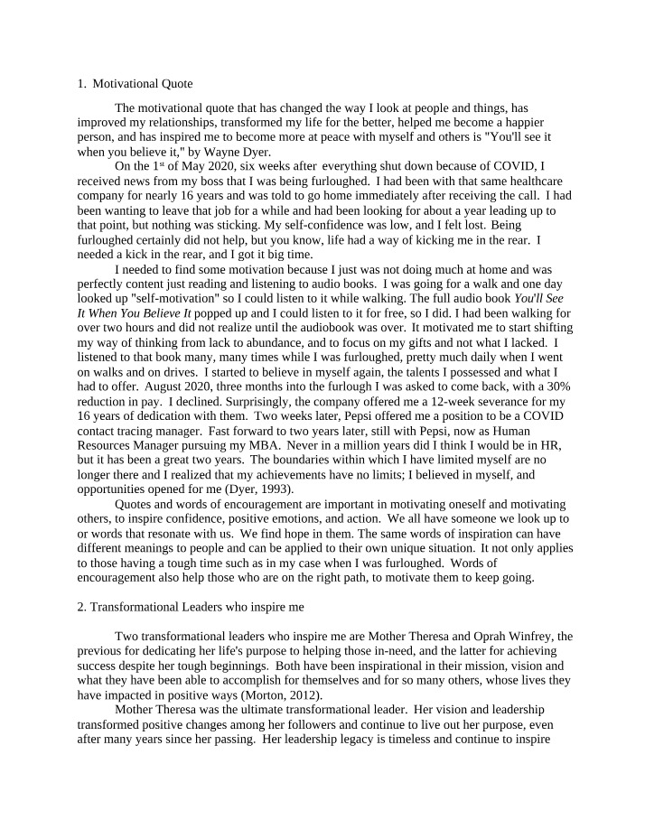 Motivation and Transformational Leadership - Module 3 Paper