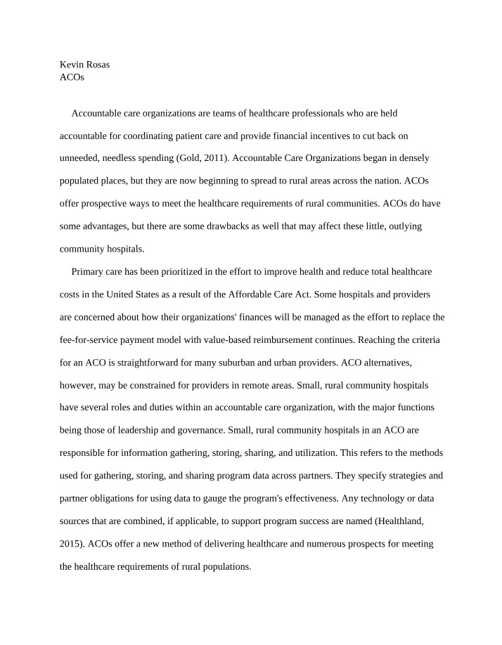 Impact of Accountable Care Organizations on Rural Communities