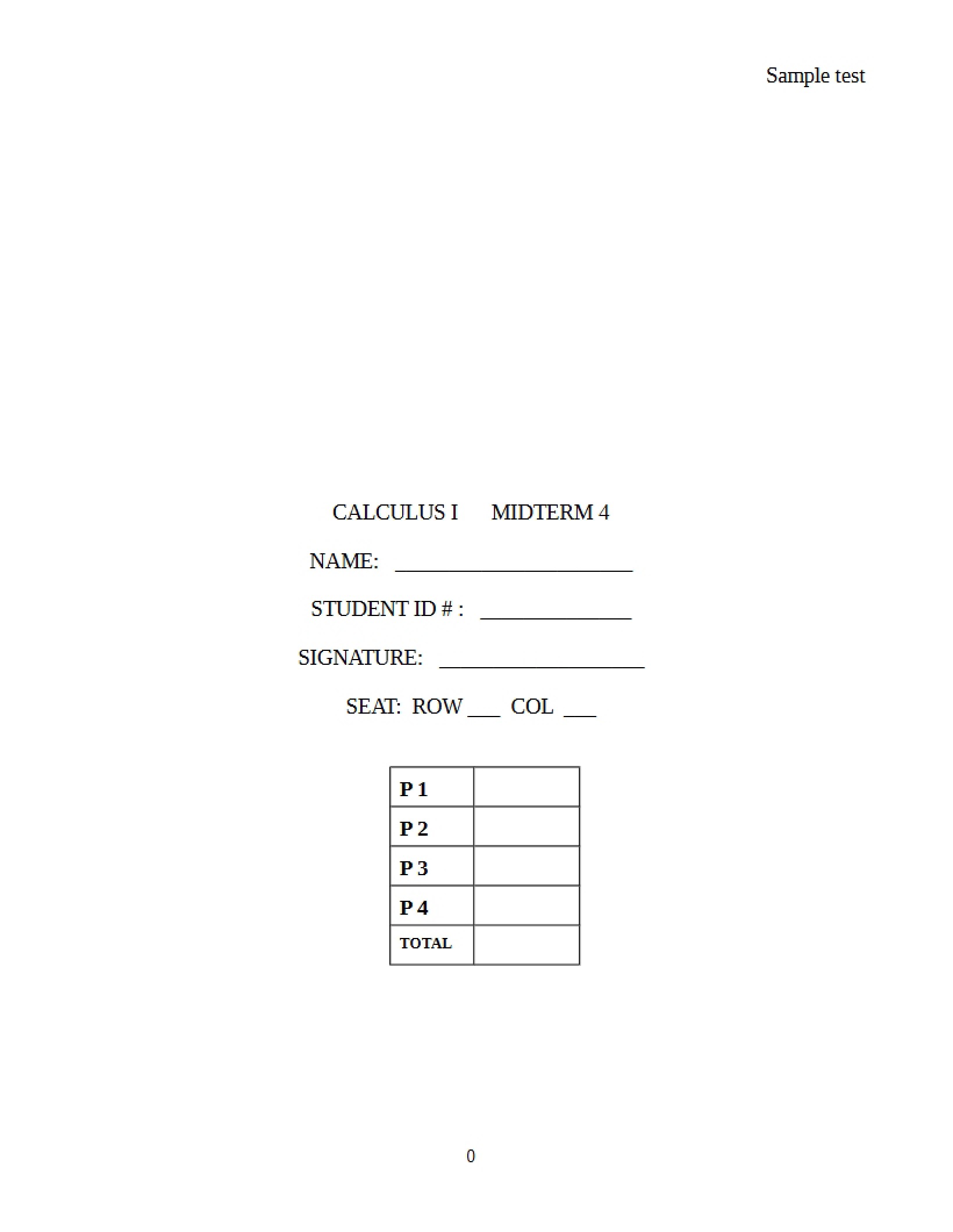 Fourth Calculus Sample Exam