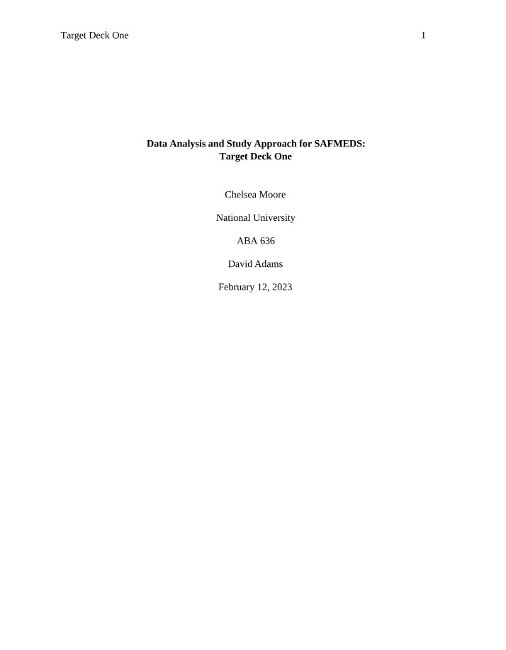 SAFMEDS Target Deck One - Data Analysis and Study Approach