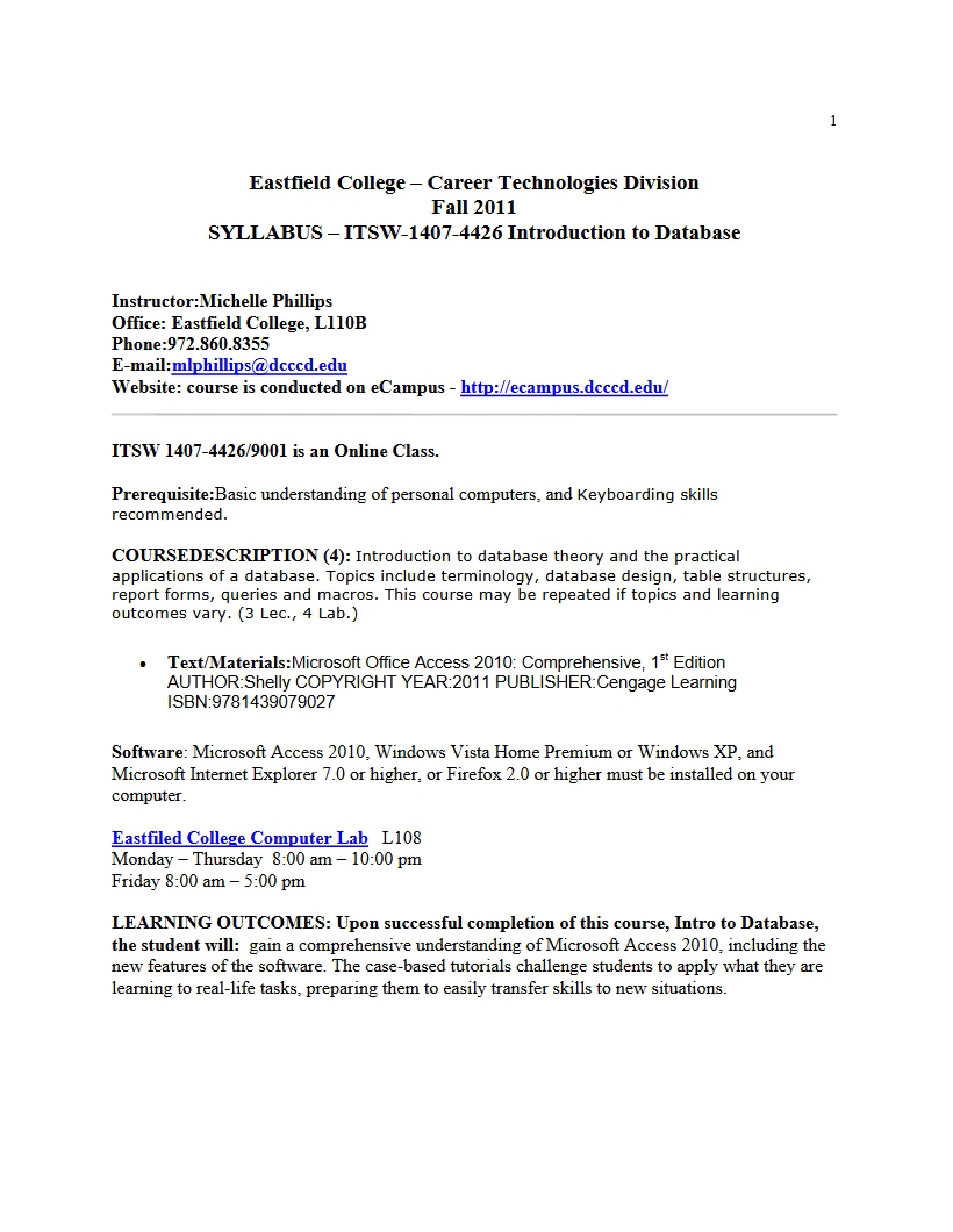 Syllabus for Access 2013 - 7 Pages