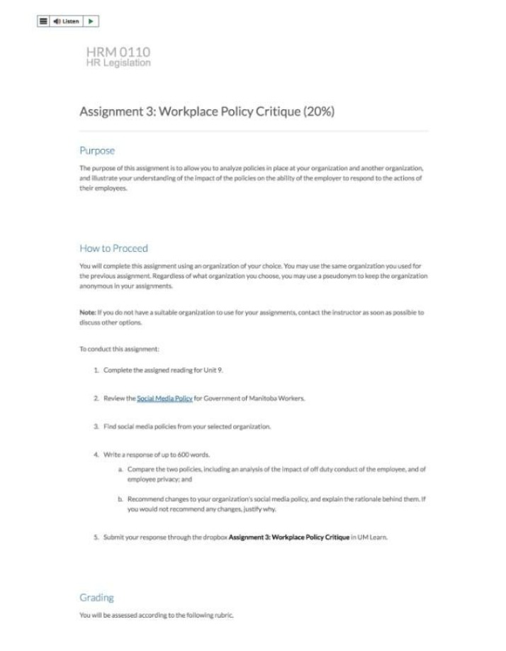 Workplace Policy Critique - Assignment 3