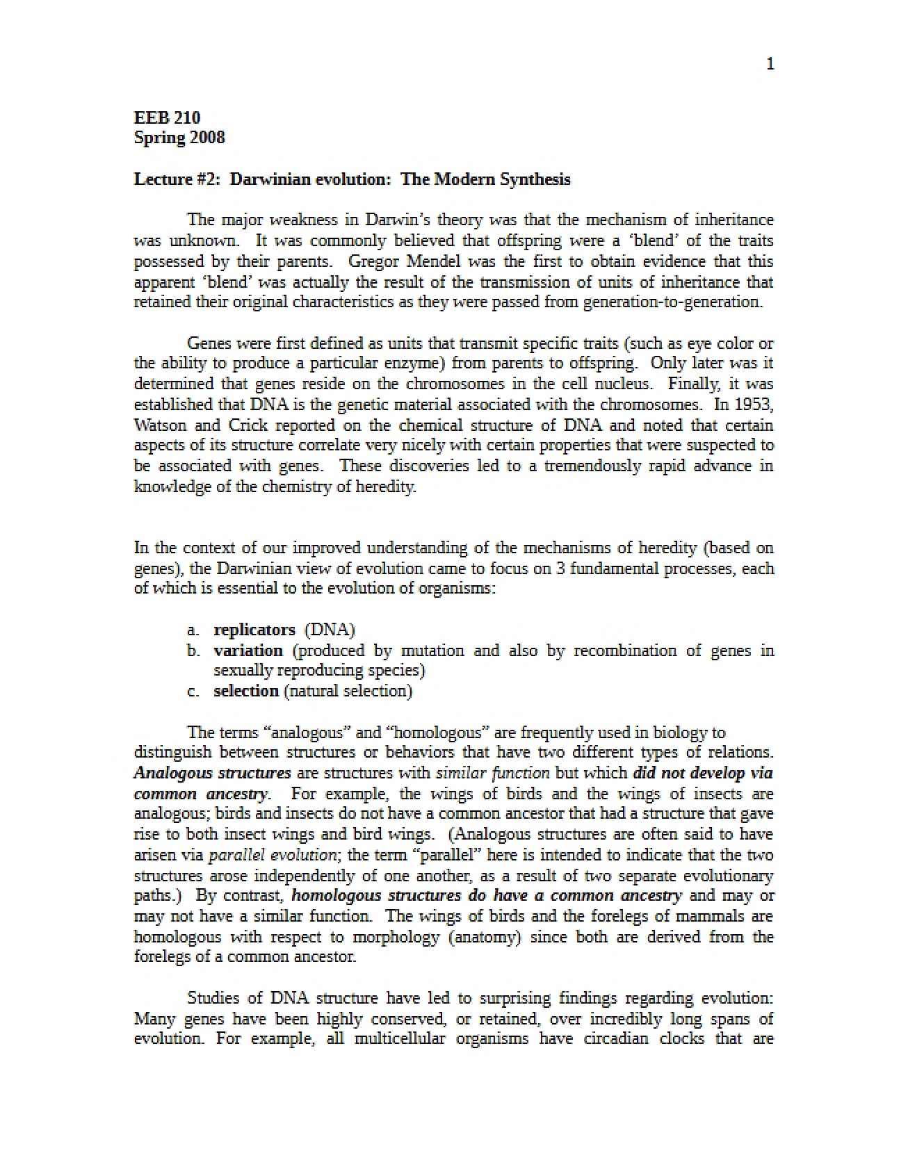 Selected Topics in Evolutionary Biology