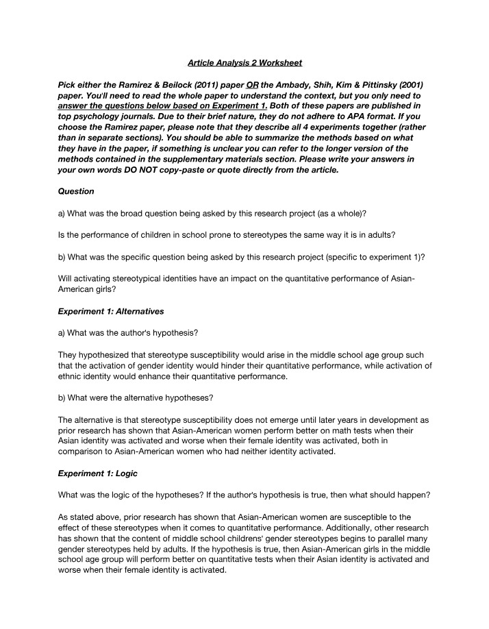 Worksheet for Article Analysis 2