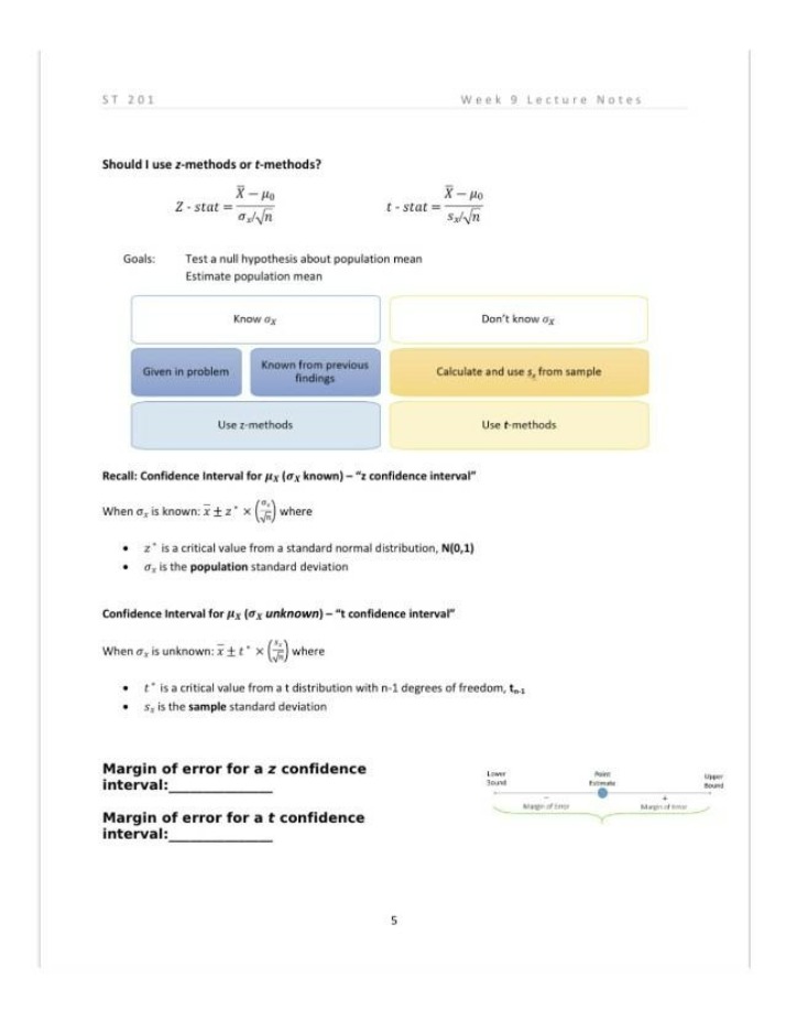 z-methods and t-methods Lecture Notes