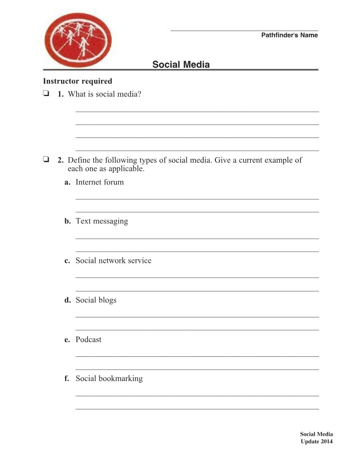 Worksheet on Social Media