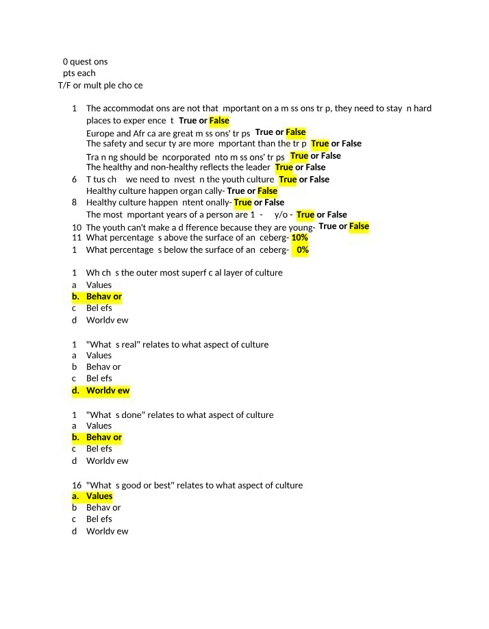 Mission Trips and Cultural Intelligence - Exam