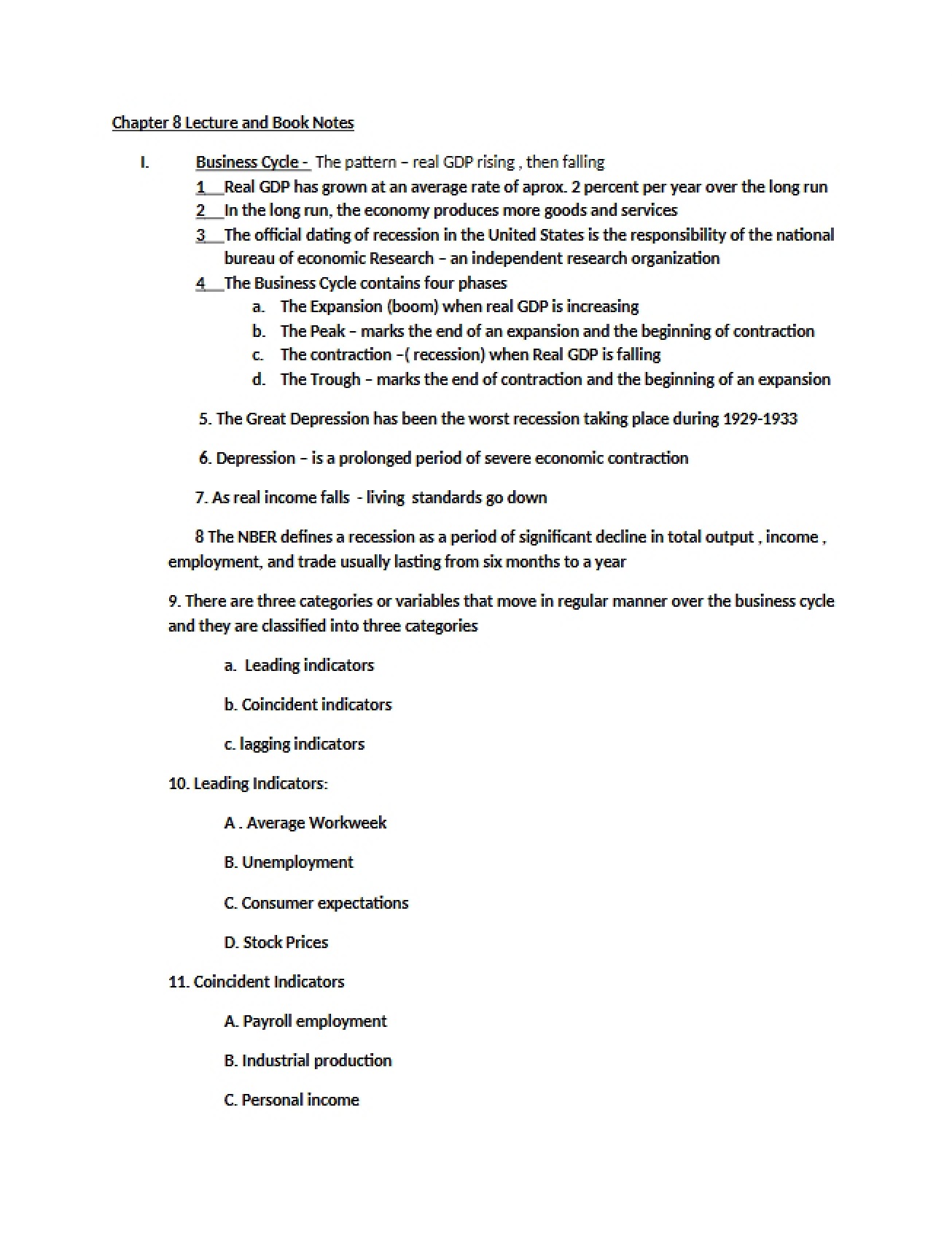 Book and Lecture Notes Chapter 8