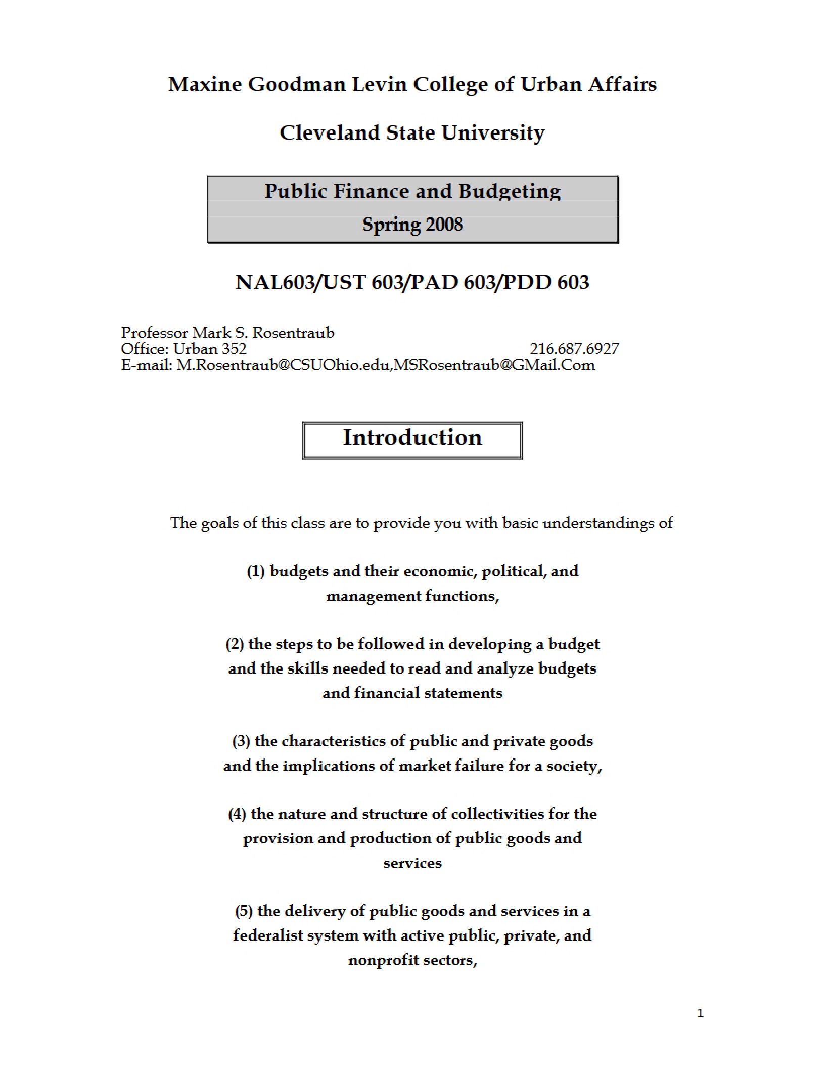Syllabus Public Economics and Finance