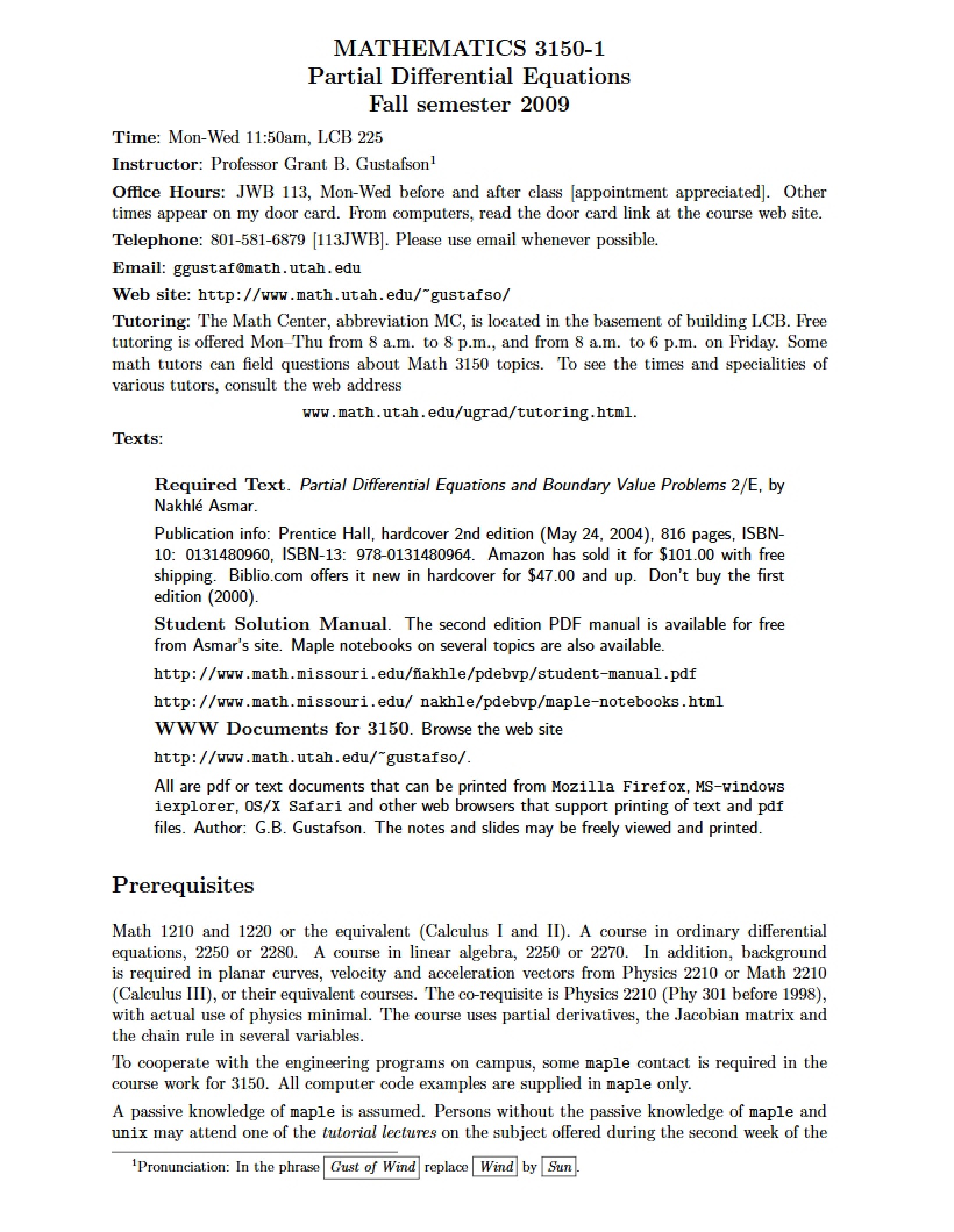 Syllabus for Math 3150