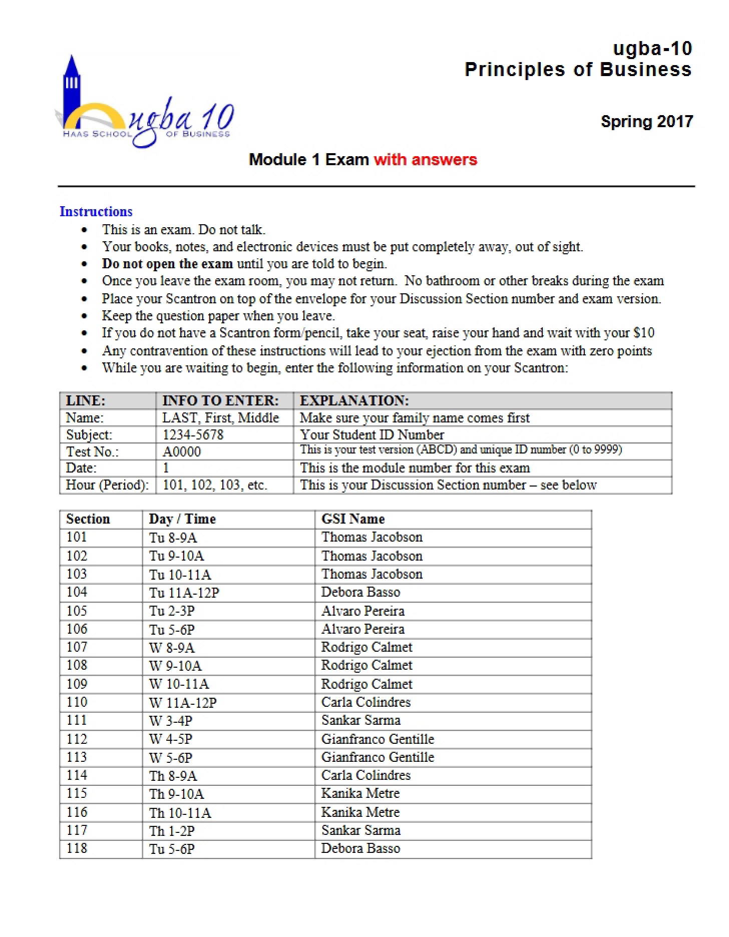 Answers and Exam for Module 1