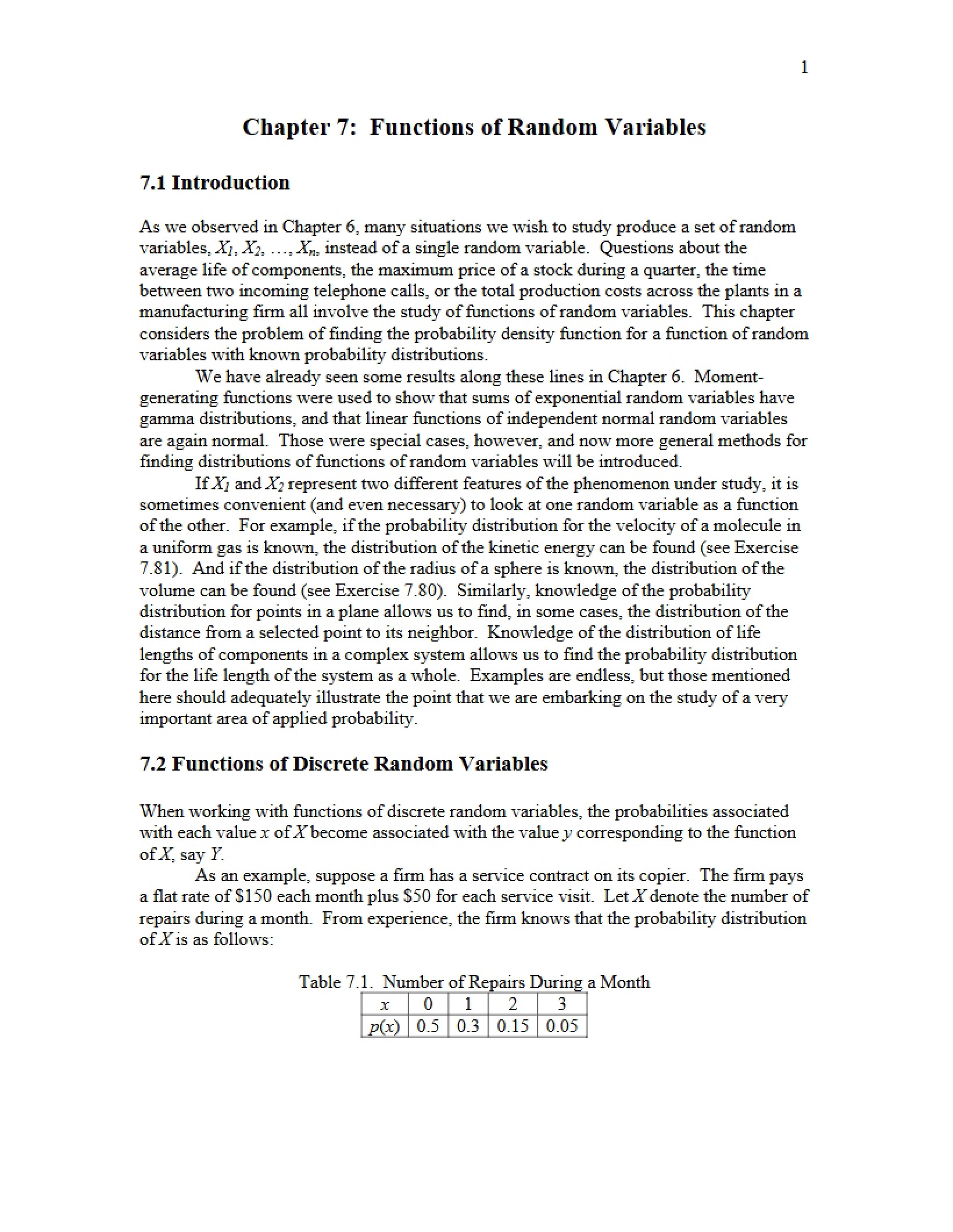 Random Variable Functions