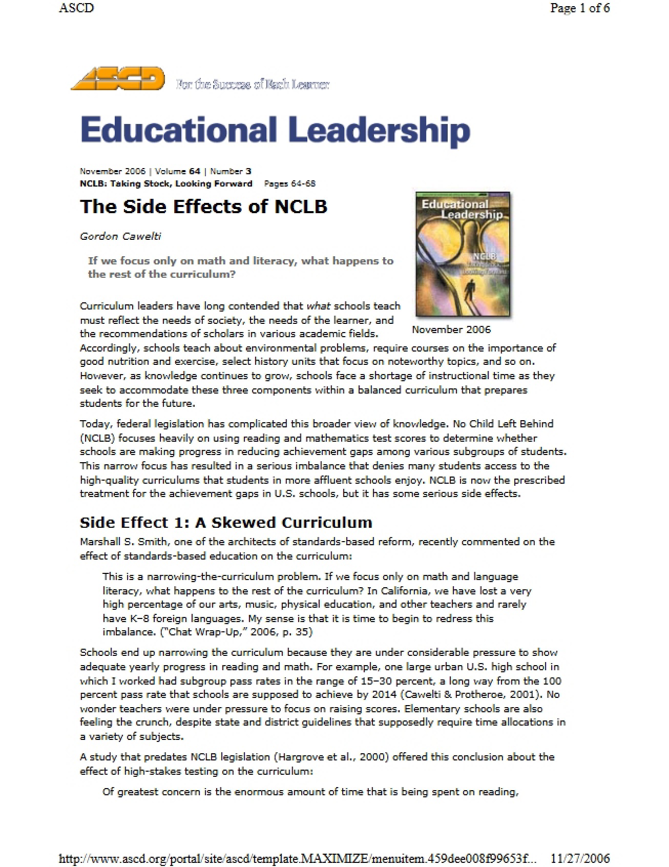 NCLB Side Effects