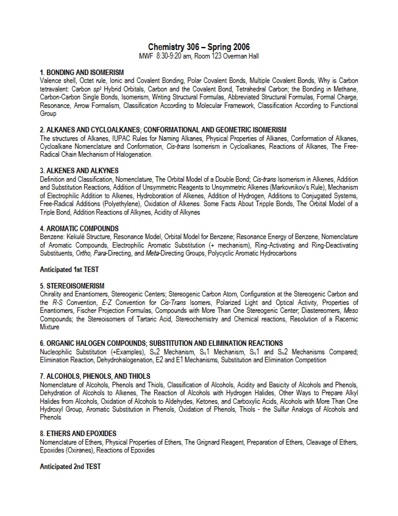 Organic Chemistry Syllabus