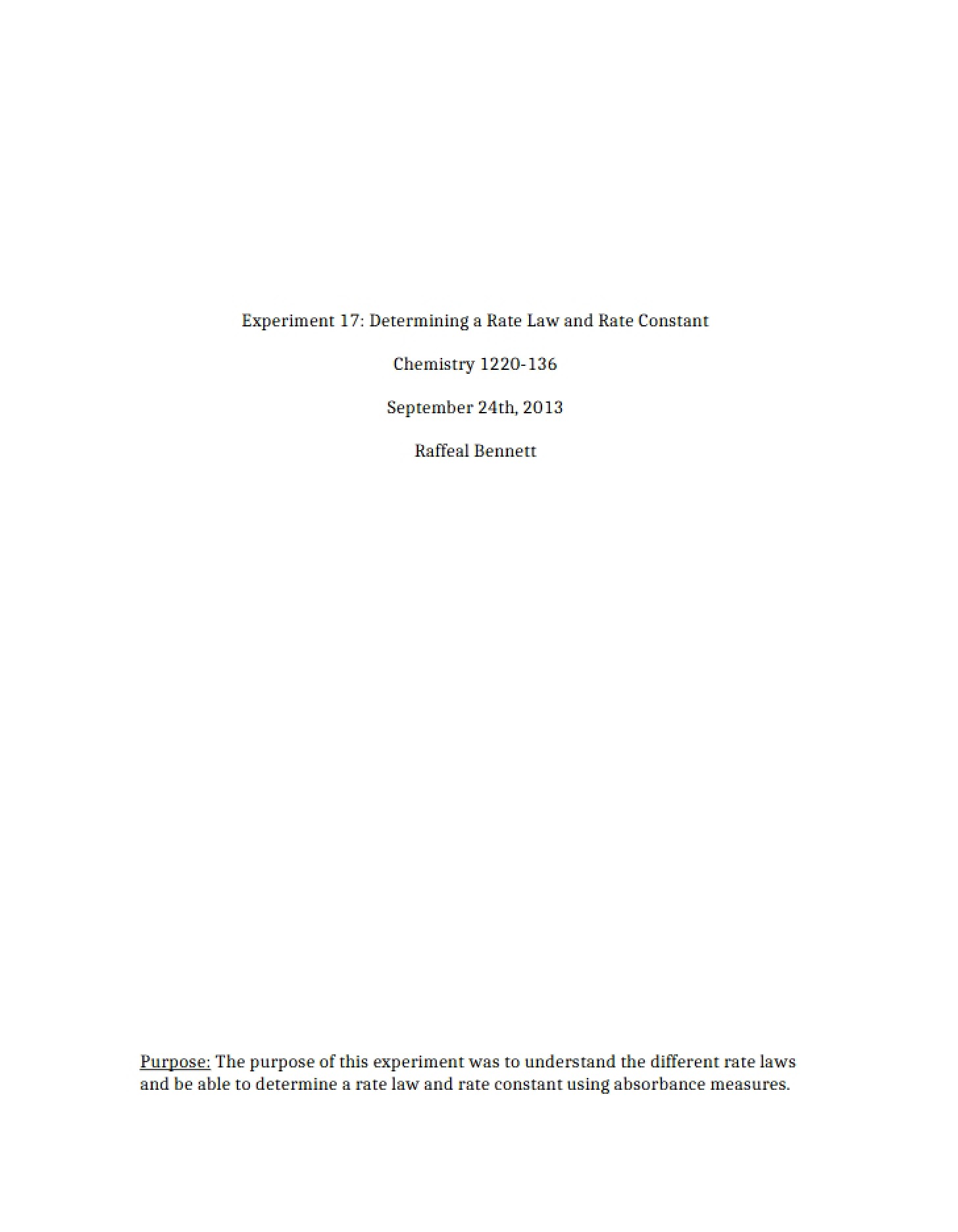 Lab 17 Rate Law & Constant Determination