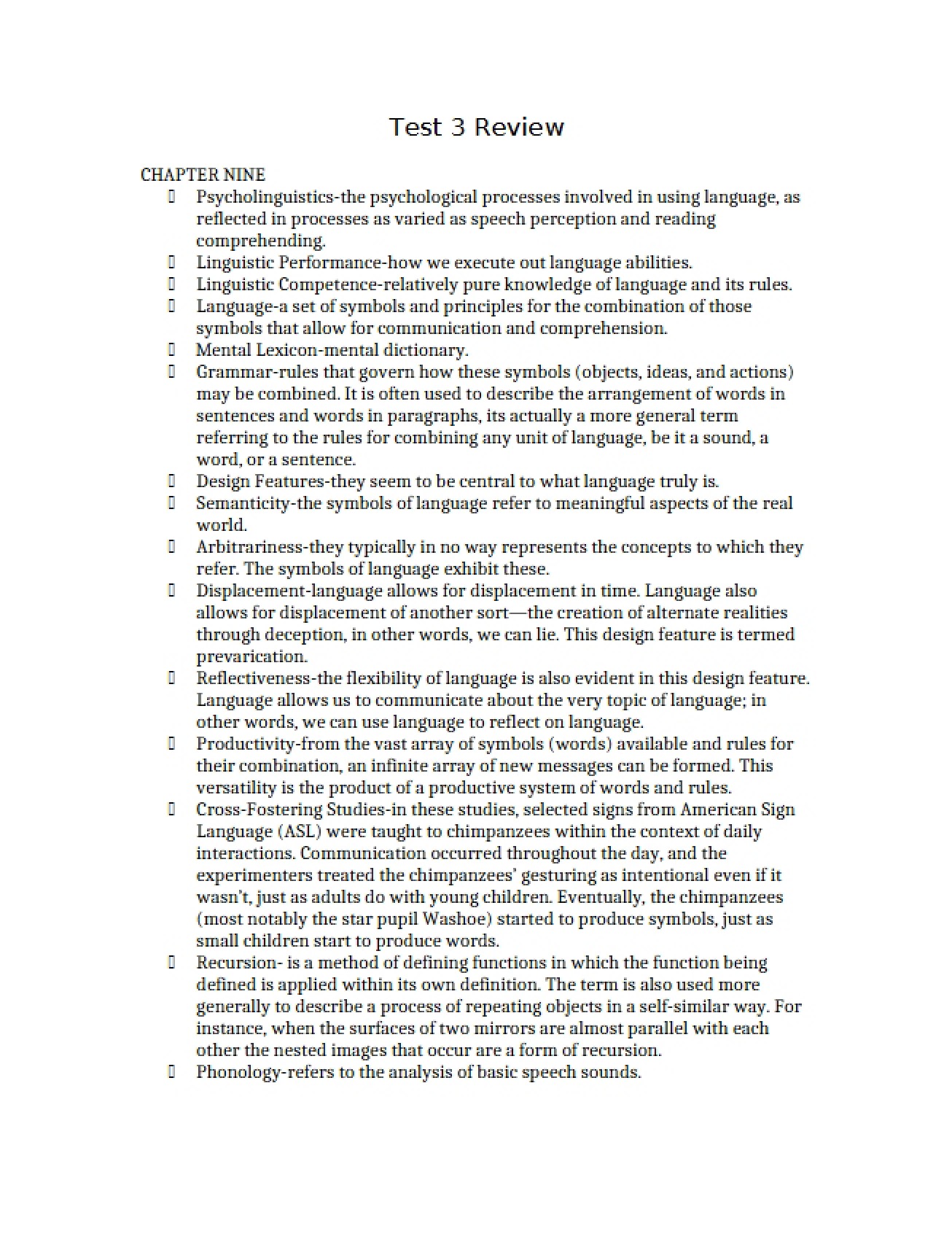 Review for the Third Test in Cognitive Psychology