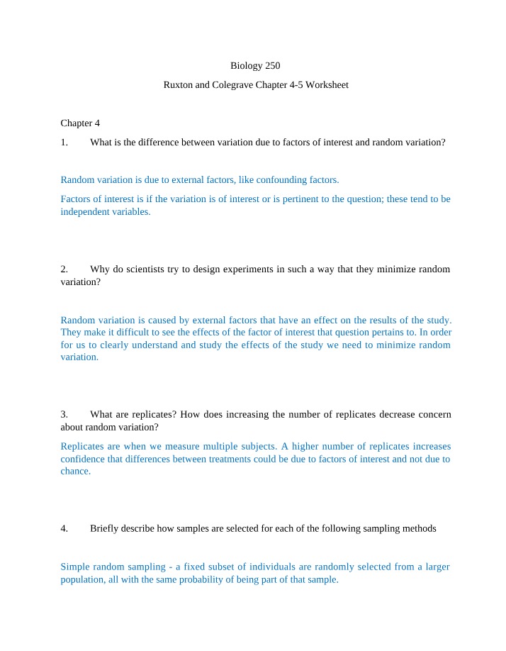 Worksheet for Ruxton and Colegrave Chapters 4-5