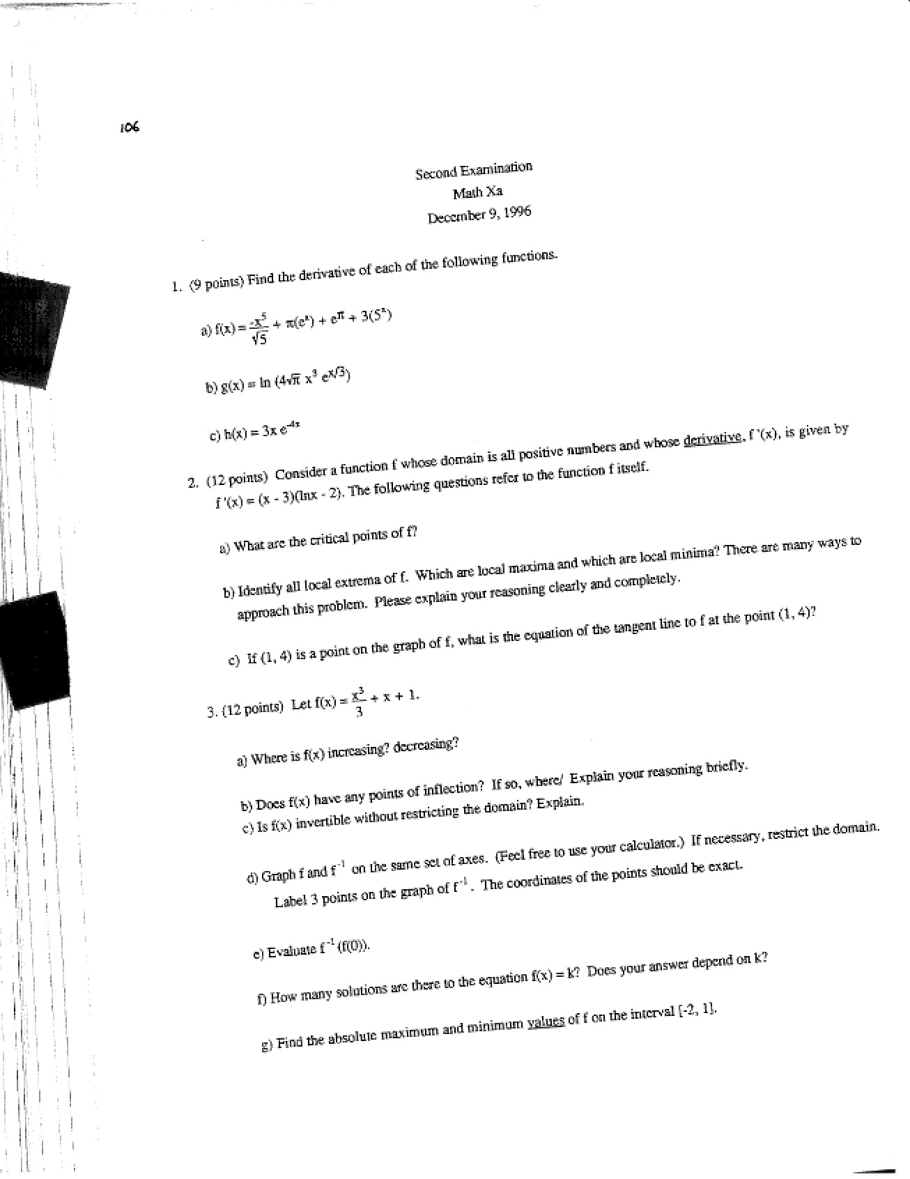 Second Major Calculus Exam