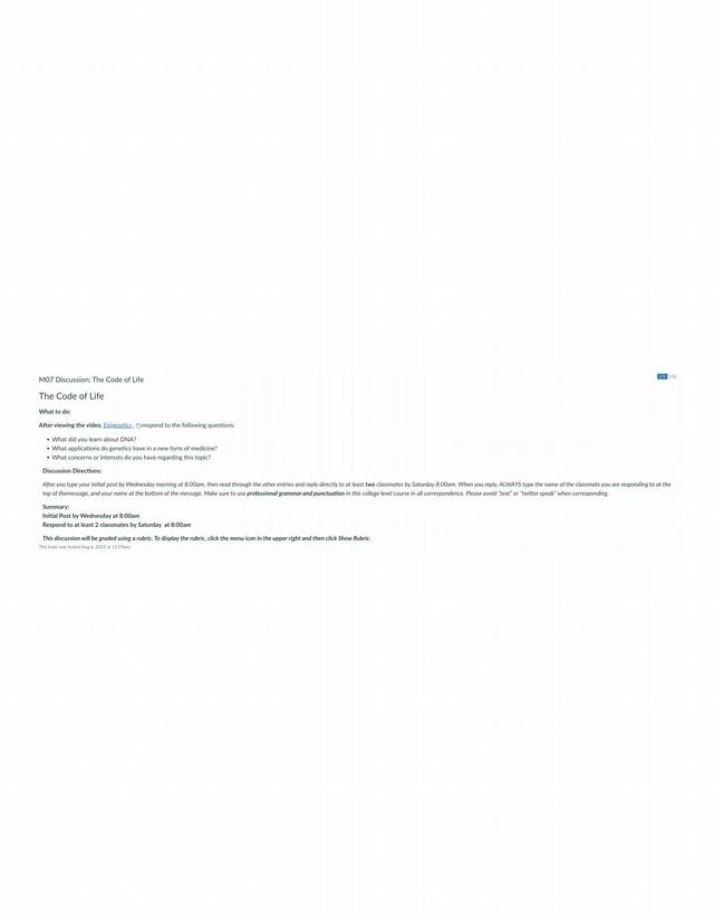 The Code of Life - M07 Discussion